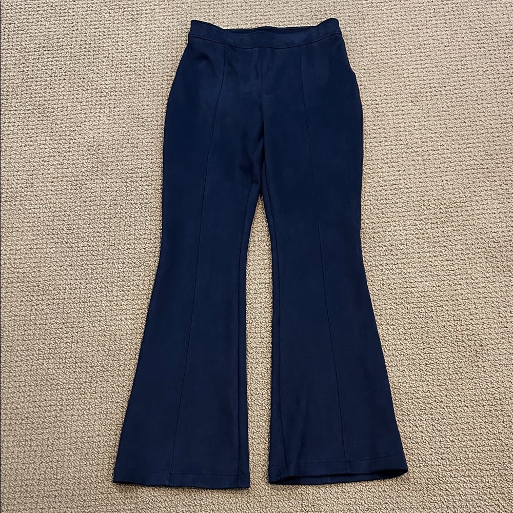 Spanx Faux Suede Flare Pants size Large Black Pull On Elastic Waistband